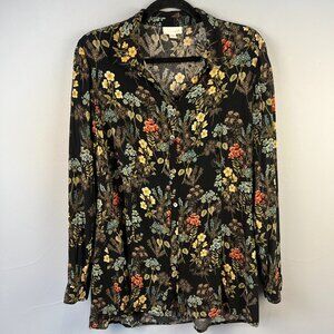 J. Jill Dark Floral Button Down Tunic Blouse Top Size M Moody